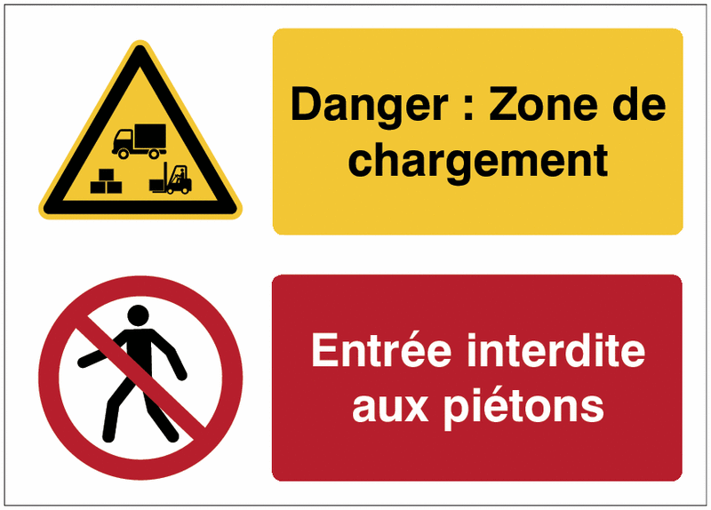 Panneaux duo - Danger : Zone de chargement - Entrée interdite aux piétons