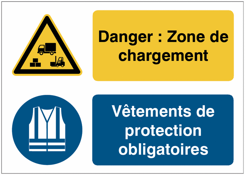 Panneaux duo - Danger : Zone de chargement - Vêtements de protection obligatoires