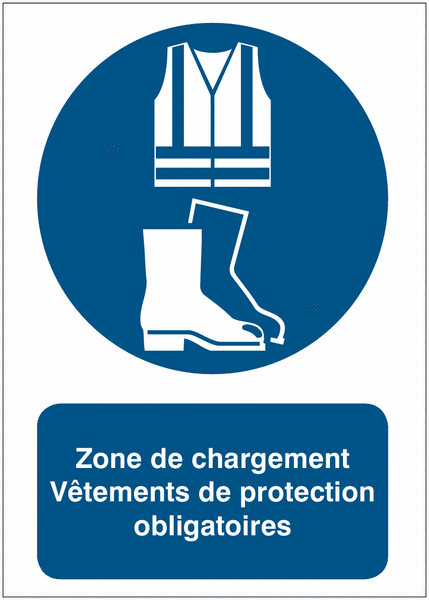 Panneaux d'obligation ISO 7010 - Zone de chargement Vêtements de protection obligatoires - M015/M008
