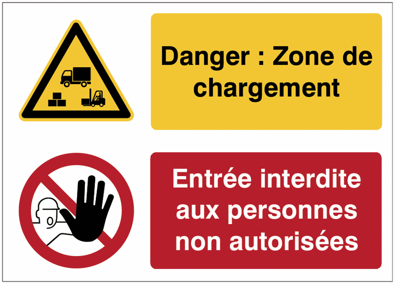 Panneaux duo - Danger : Zone de chargement - Entrée interdite aux personnes non autorisées