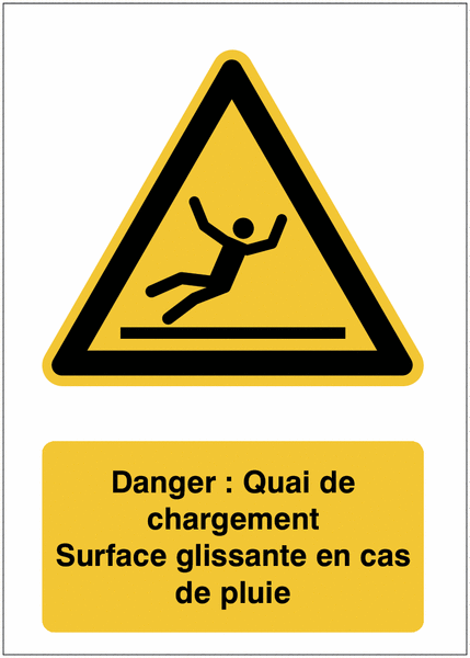 Panneaux ISO 7010 - Danger : Quai de chargement - Surface glissante en cas de pluie - W011