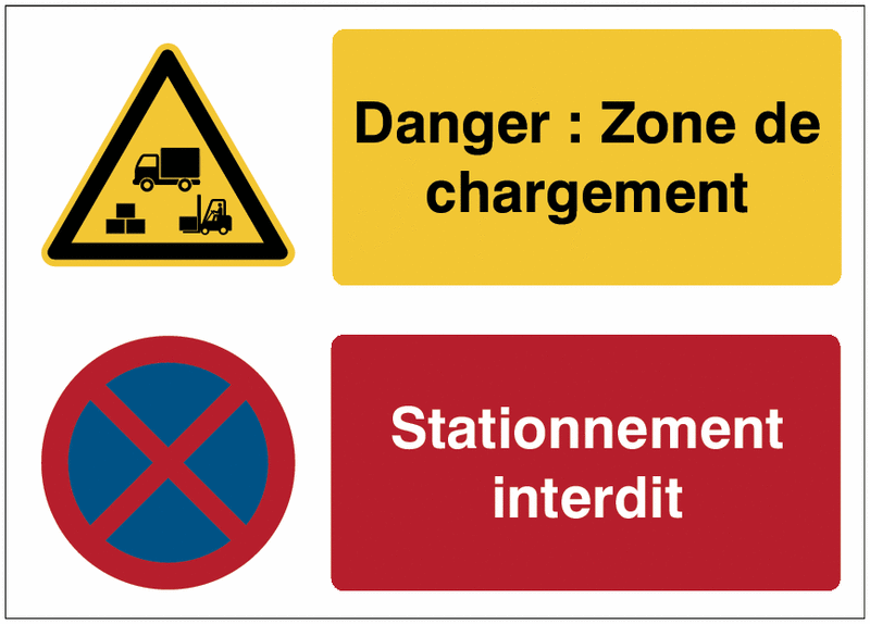 Panneaux duo - Danger : Zone de chargement - Stationnement interdit