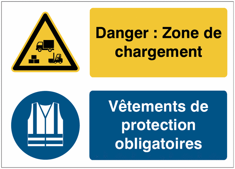 Panneaux duo - Danger : Zone de chargement - Vêtements de protection obligatoires