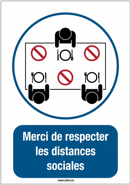 Panneaux et autocollants d'obligation - Merci de respecter les distances sociales - A table