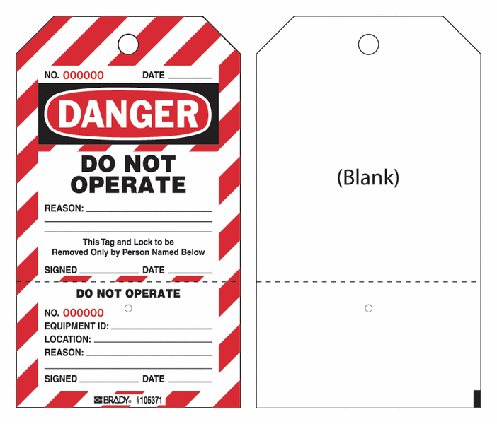 Plaquettes de consignation en 2 parties avec texte "Do not operate"