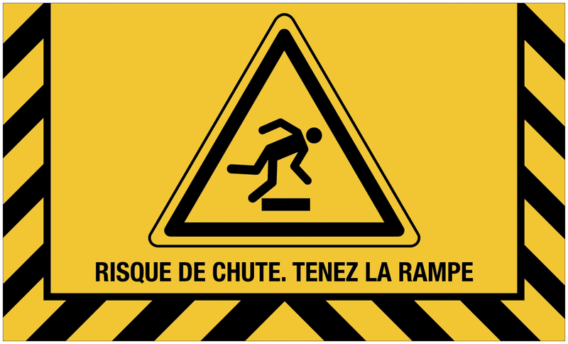 Marquage au sol ISO 7010 - RISQUE DE CHUTE. TENEZ LA RAMPE - W007