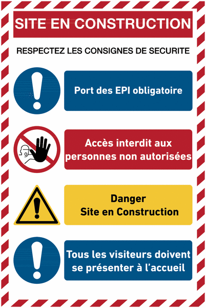 Panneaux de chantier - Site en construction avec 4 messages de sécurité