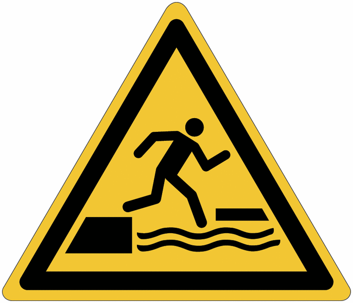 Pictogramme ISO 7010 en aluminium "Danger, risque de chute dans l’eau lors de la montée ou de la descente sur une surface flottante" - W068