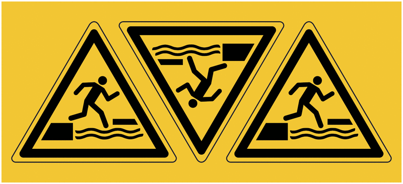 Pictogramme ISO 7010 "Danger, risque de chute dans l’eau lors de la montée ou de la descente sur une surface flottante" - W068