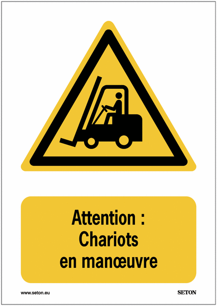 Panneaux ISO 7010 A3/A4 - Attention : Chariots en manœuvre - W014