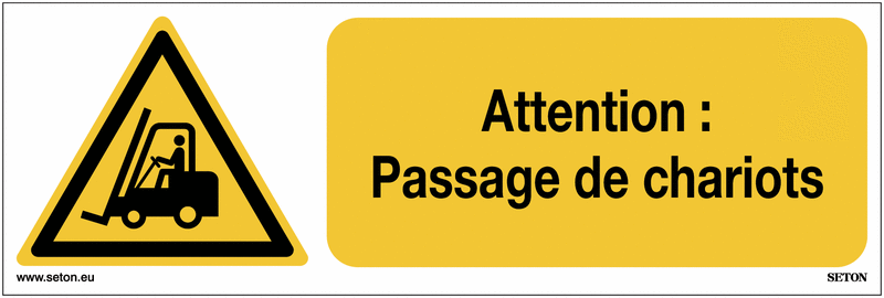 Panneaux ISO 7010 horizontaux - Attention : Passage de chariots - W014