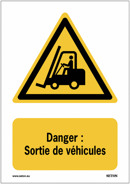 Panneaux ISO 7010 A3/A4 - Danger : Sortie de véhicules - W014