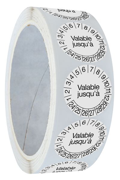 Pastilles calendrier rondes avec texte en polyester laminé en rouleau - Valable jusqu'à