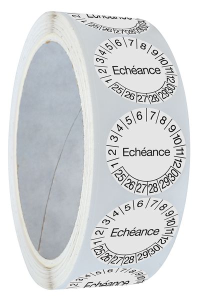 Pastilles calendrier rondes avec texte en polyester laminé en rouleau - Echéance