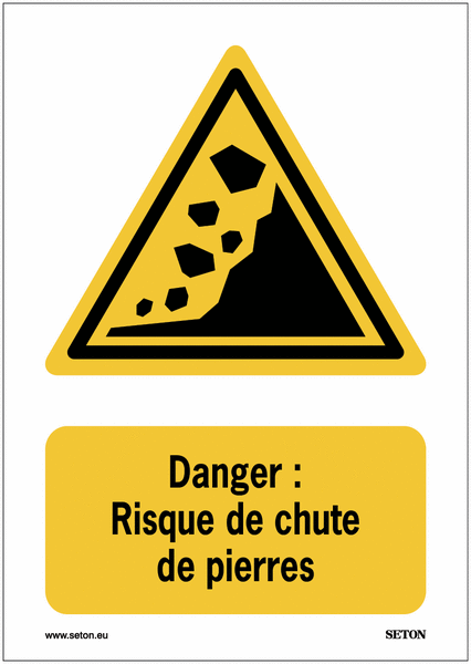 Panneaux ISO 7010 A2/A3/A4 - Danger : Risque de chute de pierres - W078