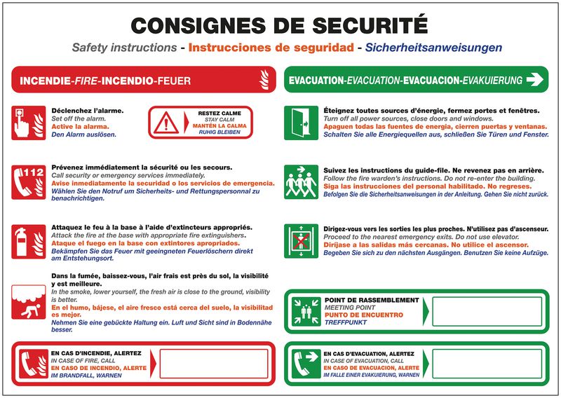 Panneau Consignes de sécurité multilingue
