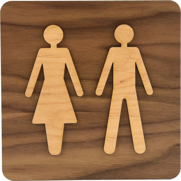 Signalétique de porte WC Hommes / Femmes en aulne et noyer
