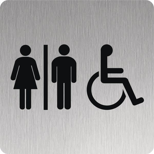 Panneau de porte pour toilettes hommes, femmes et PMR en aluminium brossé