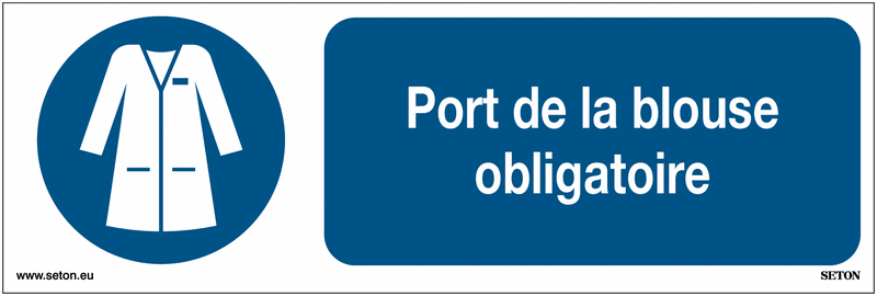 Panneaux ISO 7010 horizontaux Port de la blouse obligatoire - M059