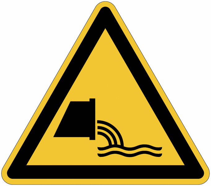 Autocollants et panneaux de danger ISO 7010 "Déversement d'eaux usées"- W055