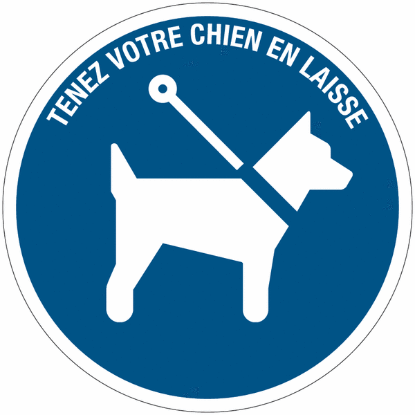 Autocollants et panneaux d'obligation avec texte "Tenez votre chien en laisse"