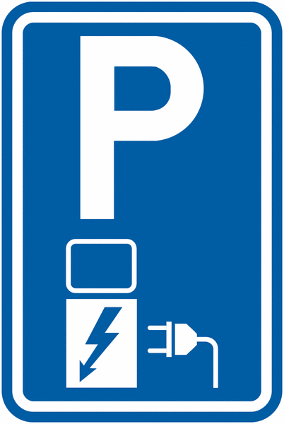 Panneau Parking bleu équipé d'une borne de recharge électrique