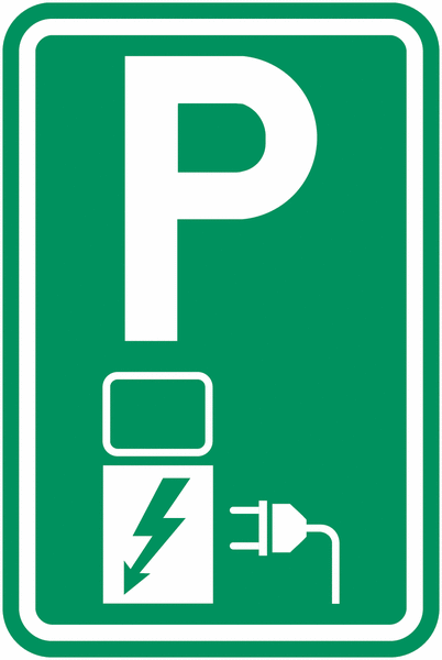 Panneau Parking vert équipé d'une borne de recharge électrique