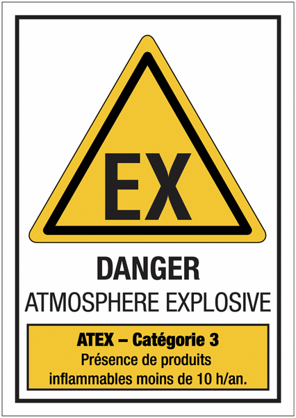 Panneaux ATEX standards "Atmosphère explosive - Catégorie 3"