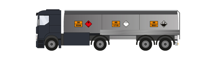 Plaques de transport ADR posées sur camion citerne plusieurs cuves