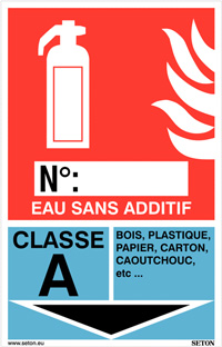 Panneaux d'identification extincteurs - Eau sans additif, classe A
