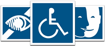 Pictogrammes et panneaux sur l'accessibilité des handicapés