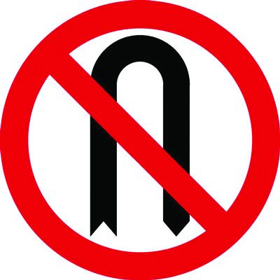 No U-Turn Symbol White/Red/Black Circle Traffic Signs