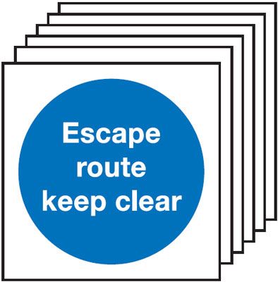 6-Pack Escape Route Keep Clear Signs - Square