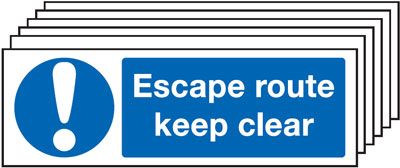 6-Pack Escape Route Keep Clear & Symbol Signs