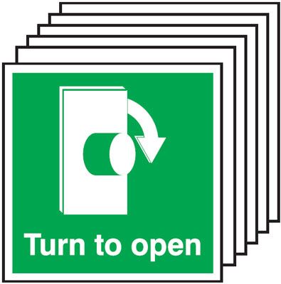 6-Pack Turn To Open Signs - Clockwise