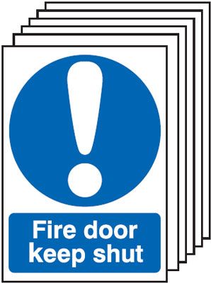 6-Pack Fire Door Keep Shut Signs - With Symbol