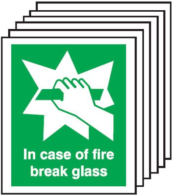 6-Pack In Case Of Fire Break Glass Safety Signs