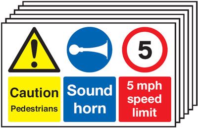 6-Pack Caution Pedestrians/Sound Horn/5mph Multi-Signs