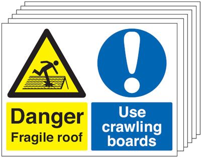 Fragile Roof/Crawling Boards 6-Pack Multi-Message Signs