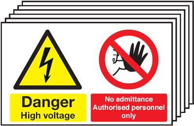 6-Pack Danger High Voltage/No Admittance Signs