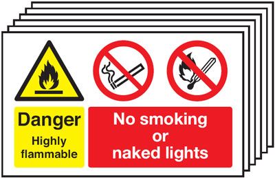 6-Pack Danger Highly Flammable/No Smoking Signs