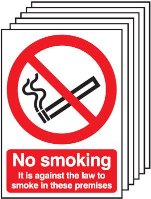 6-Pack No Smoking It Is Against The Law To Smoke Signs