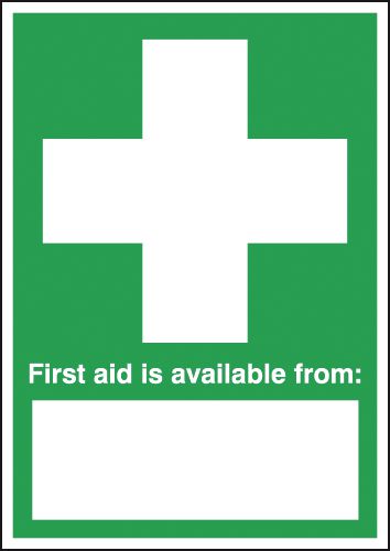 Tabletop Signs - First Aid Is Available From