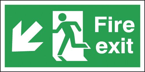 Fire Exit Running Man & Diagonal Arrow Down/Left Sign