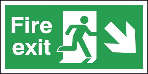Fire Exit Running Man Right & Diagonal Arrow Down Signs