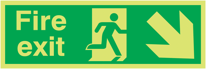 Xtra-Glo Fire Exit Man Right/Diagonal Arrow Down Signs