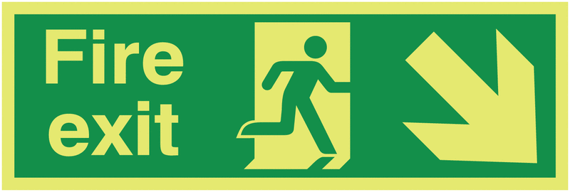 Xtra-Glo Fire Exit Man Right/Diagonal Arrow Down Signs