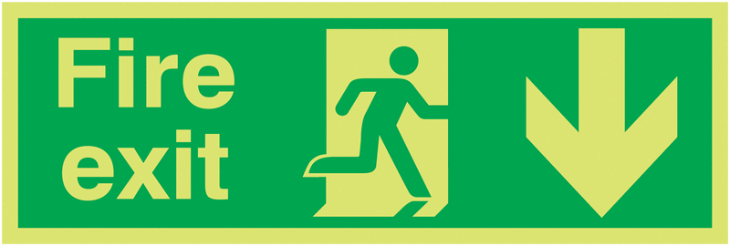 Xtra-Glo Fire Exit Man Right/Arrow Down Signs