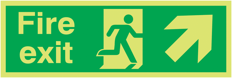 Xtra-Glo Fire Exit Man/Diagonal Arrow Right Up Signs