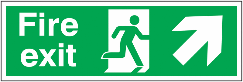Fire Exit Running Man & Arrow Right Diagonal Up Signs